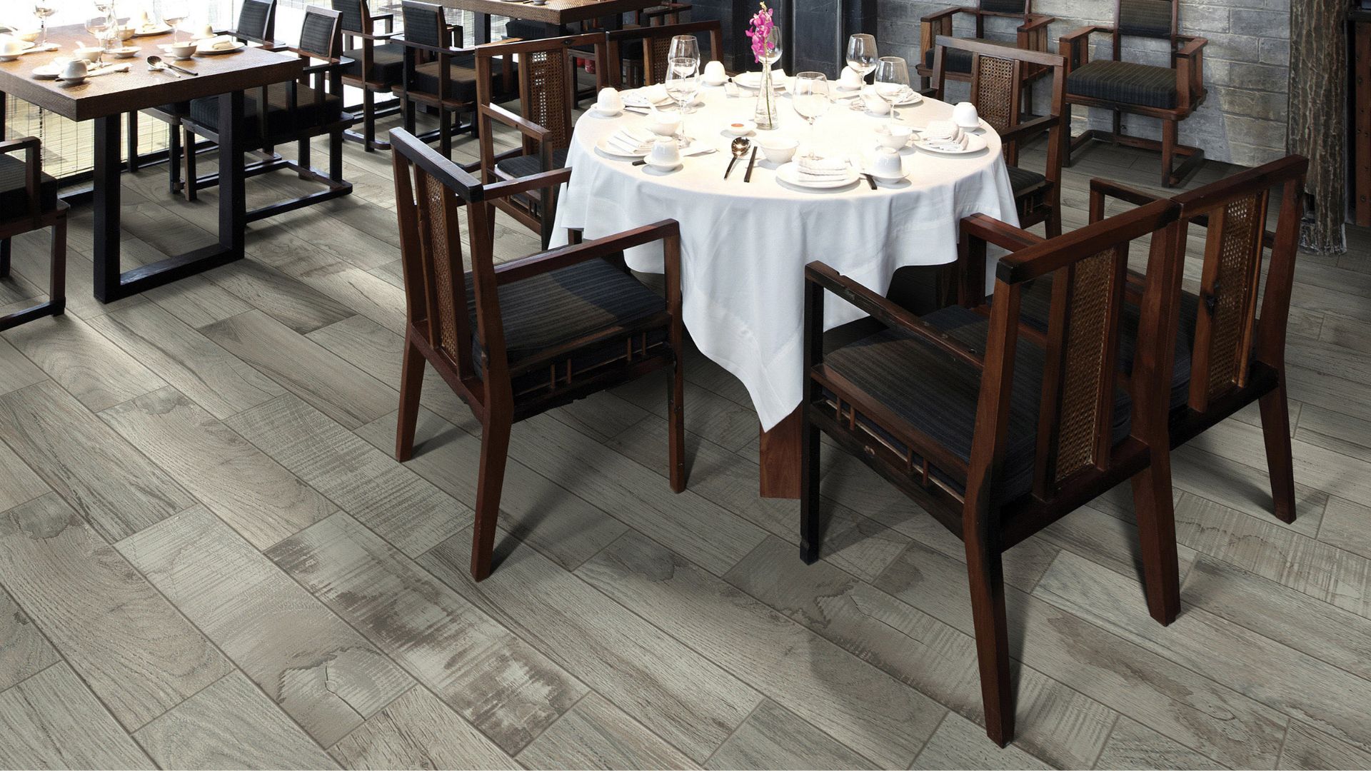 wood look floors in a dining room